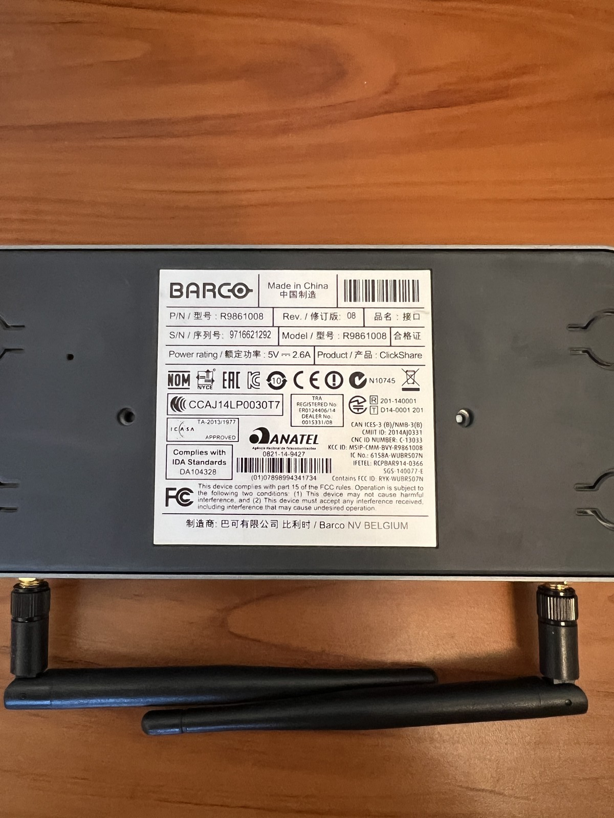 Barco R9861008 Clickshare Wireless Presentation System AC Adapter