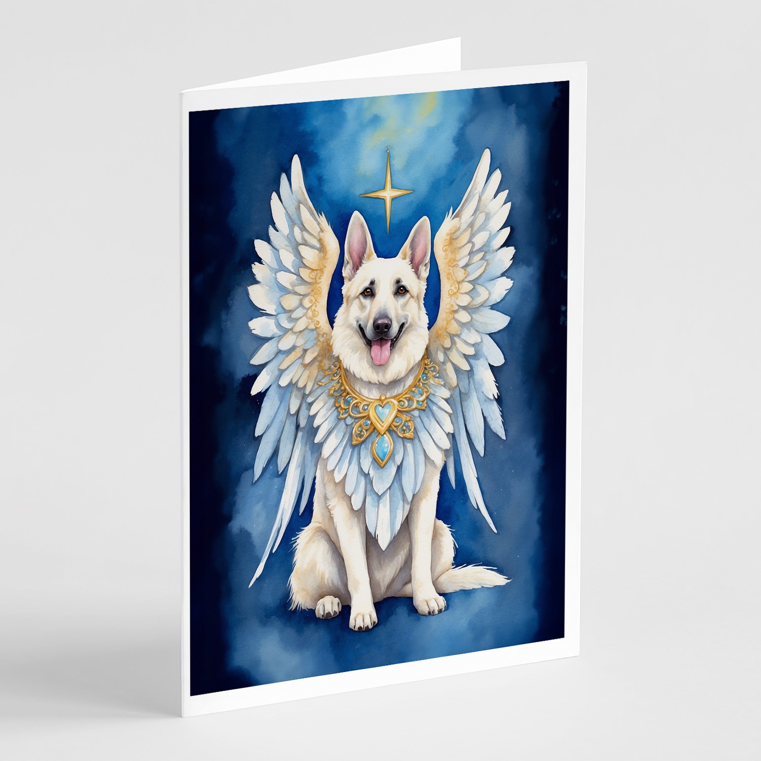 Caroline's Treasures White German Shepherd My Angel Greeting Cards Pack of 8