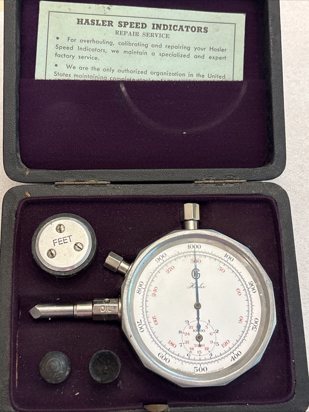 Hasler Speed Indicator Hand Held  Case w/ tachometer Excellent Condition