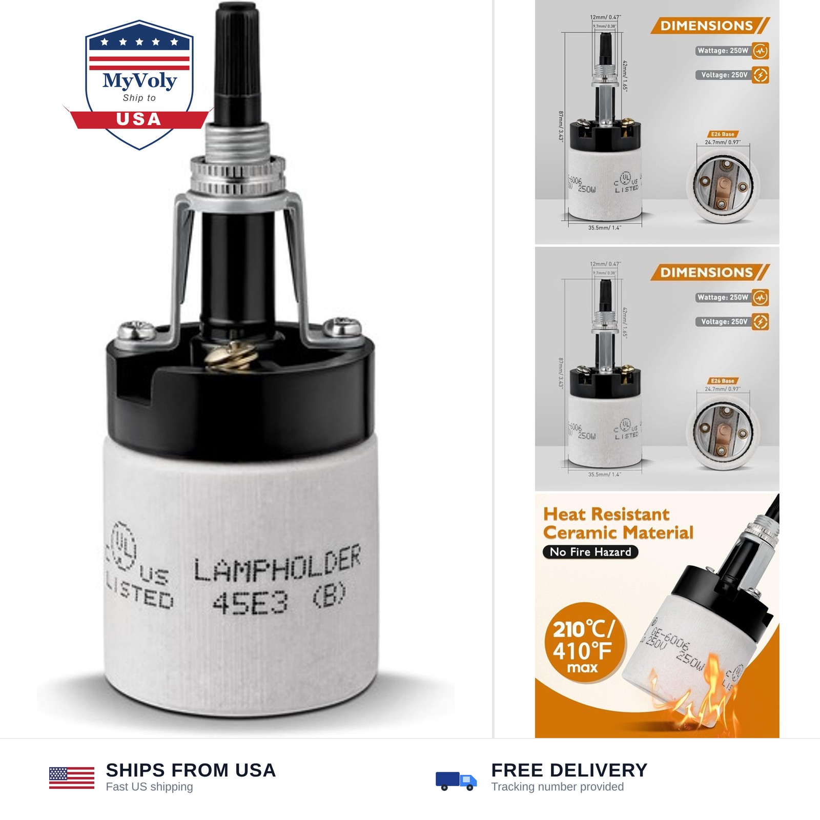 E26 Porcelain Lamp Socket with Rotary Knob Switch - High Temperature Resistan...