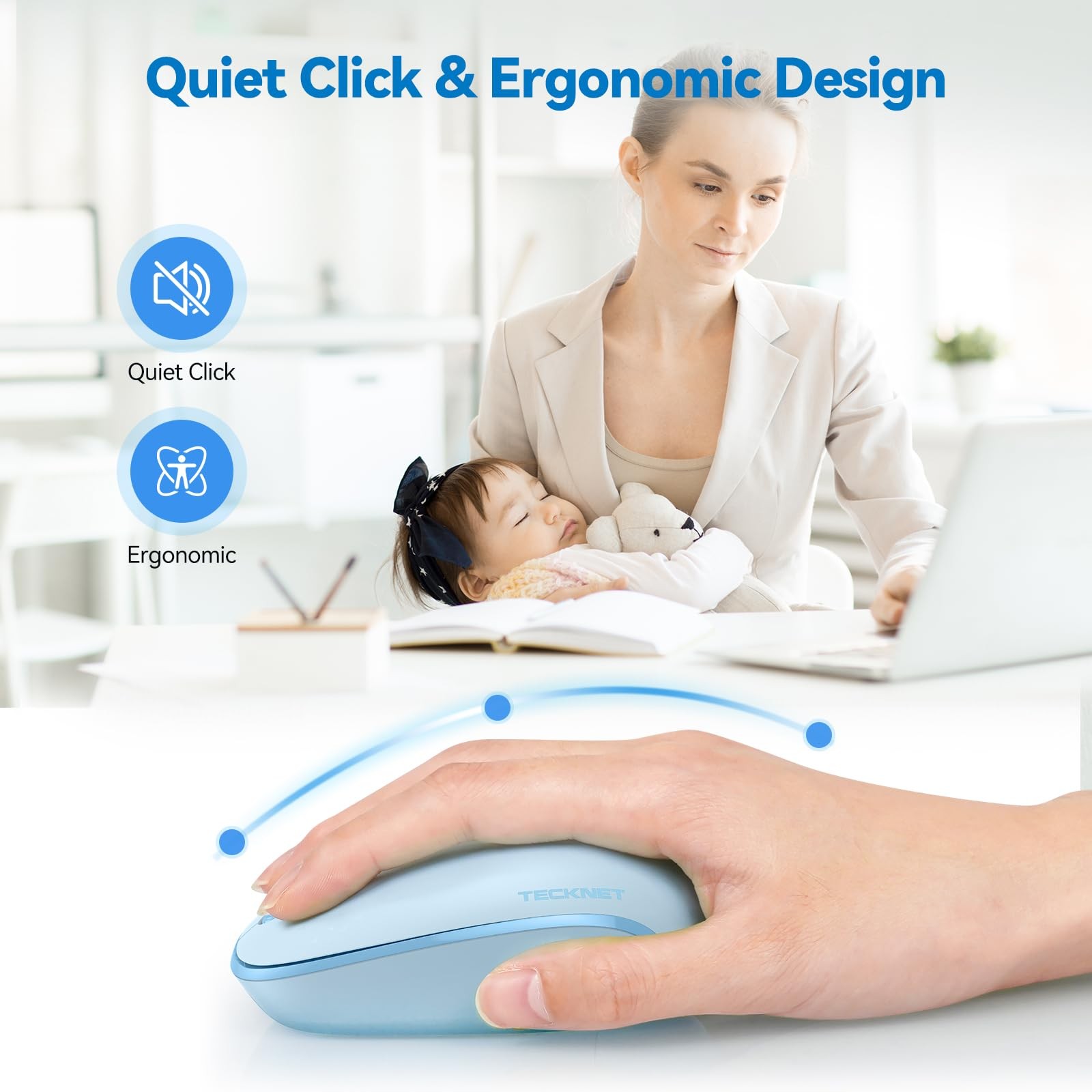 TECKNET Wireless Mouse, 2.4G Quiet Computer Mouse with USB Receiver, 4 Blue