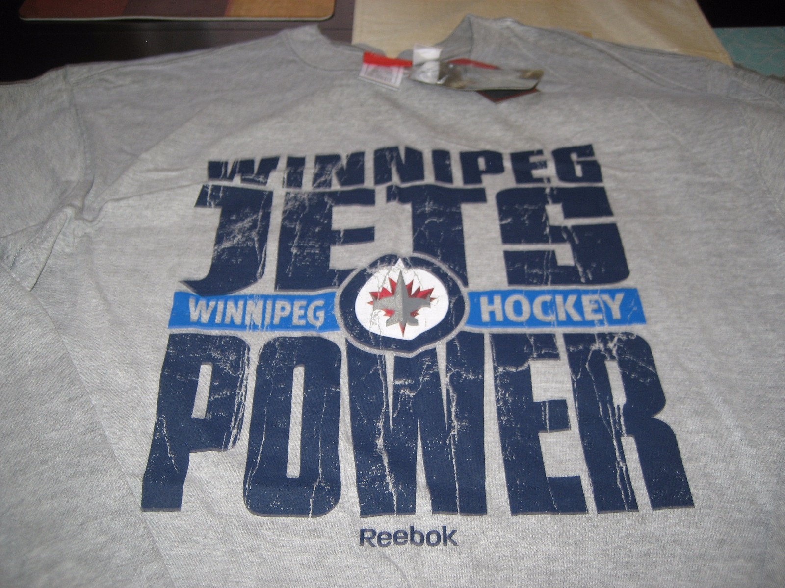 MENS NHL REEBOK FACE OFF WINNIPEG JETS LONG SLEEVE T Shirt LARGE L  GRAY  NWT