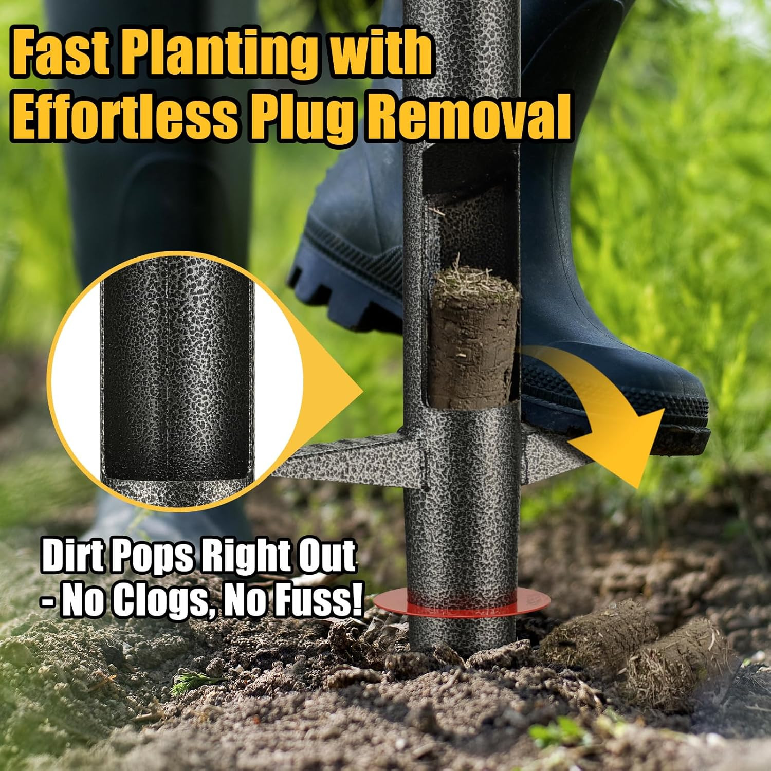Bulb Planter Tool - 34" Long Handle Sod Plugger Lawn Digger,Auto Plug Eject,Heav