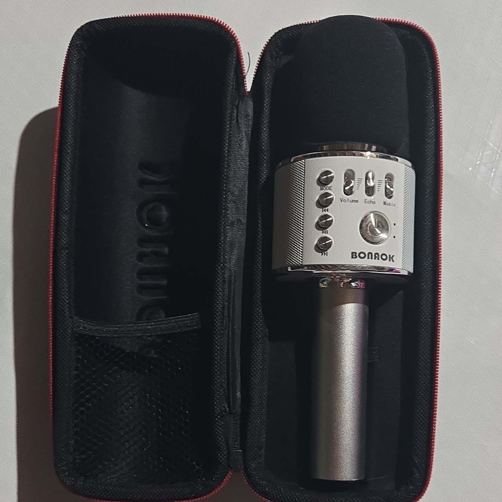 BONAOK Bluetooth Handheld Karaoke Microphone Built-In Speaker Echo/Volume Silver