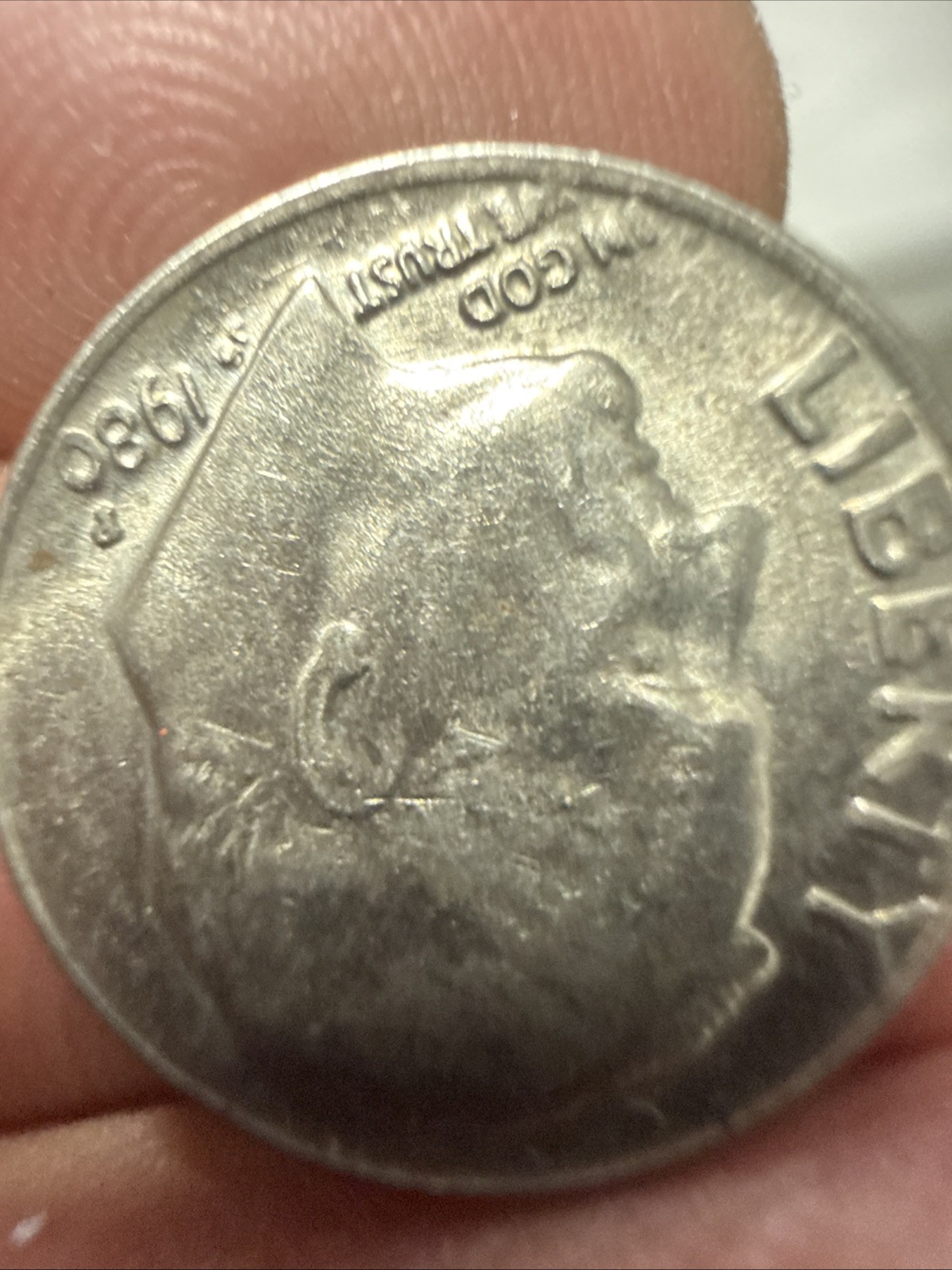 1980 Roosevelt Dime, DD, Missing Letters Reverse Error Coin