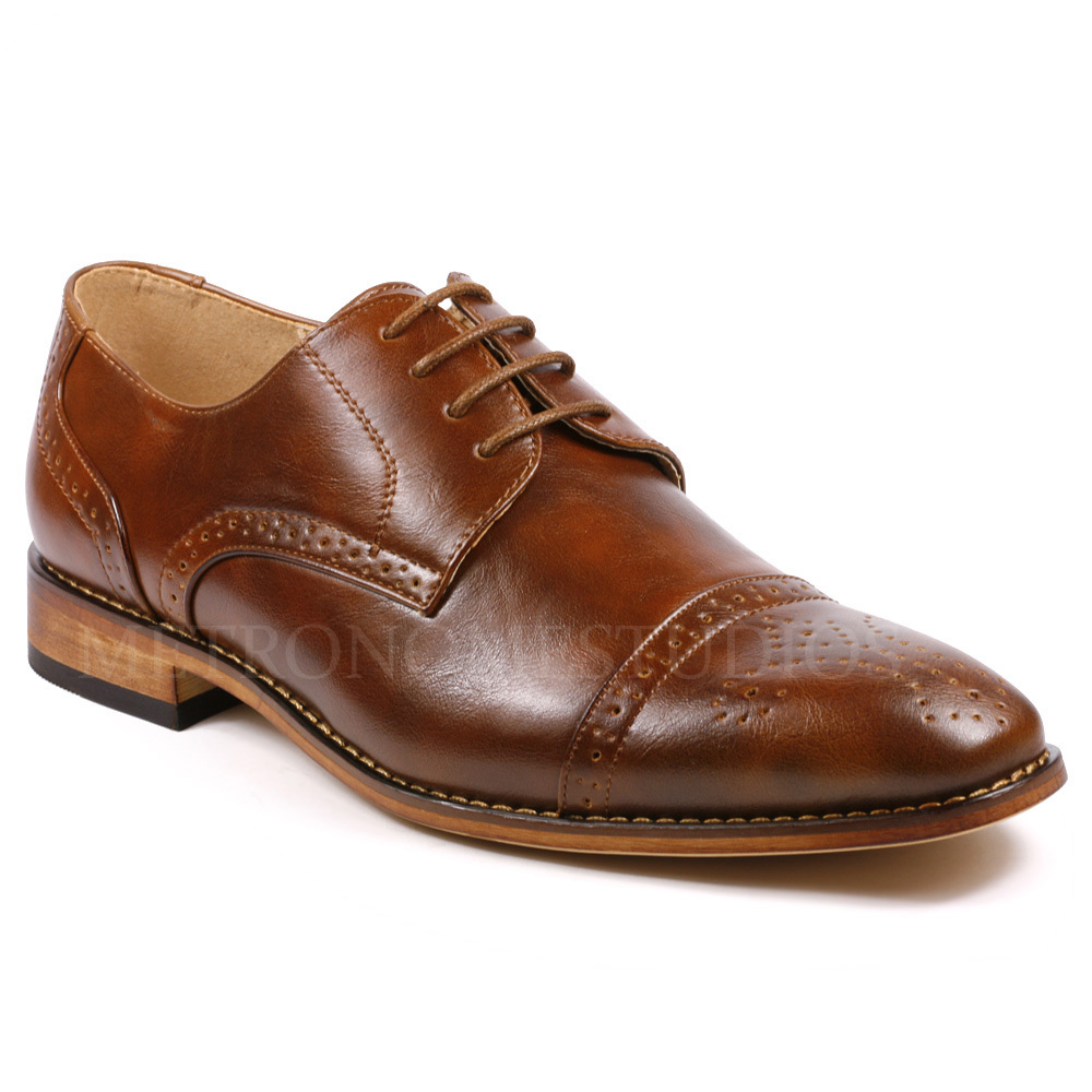 Metrocharm MC105 Men's Cap Toe Perforated Lace Up Oxford Dress Shoes