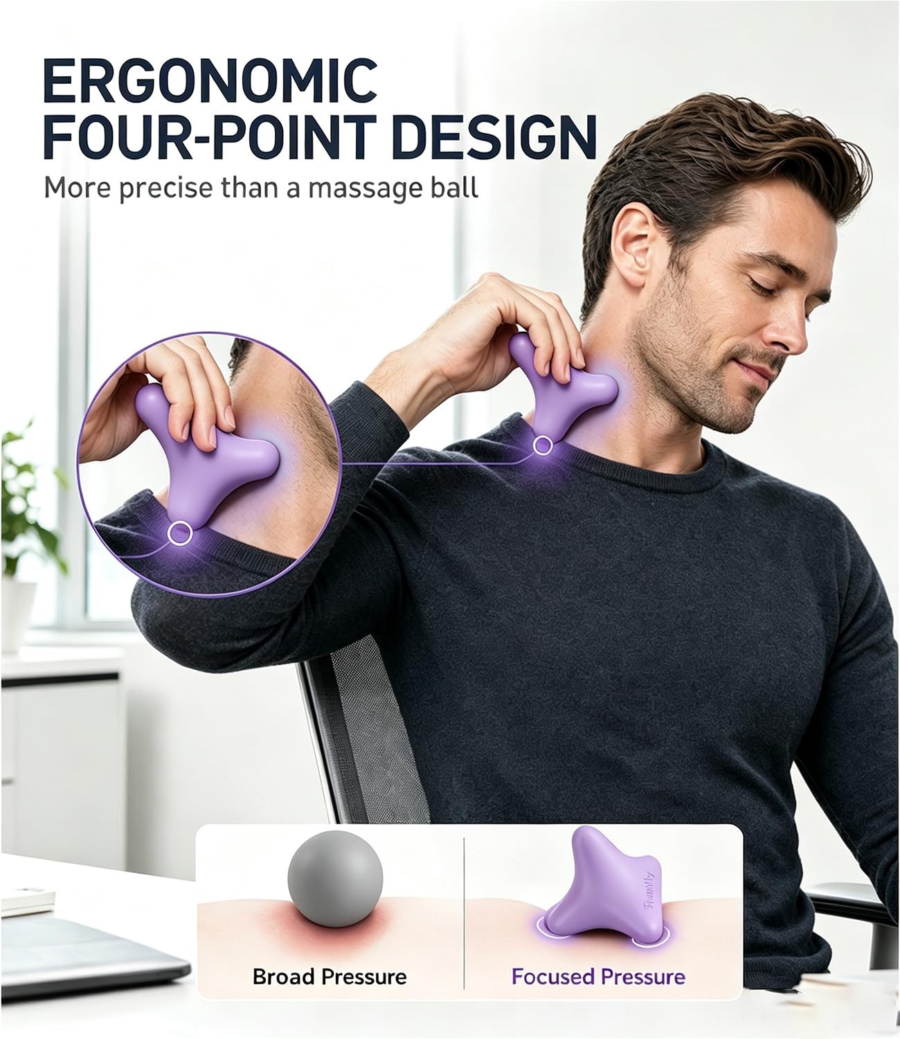 Runtlly Trigger Point Massage Tool, 3" × 2.6", Deep Tissue Manual Purple