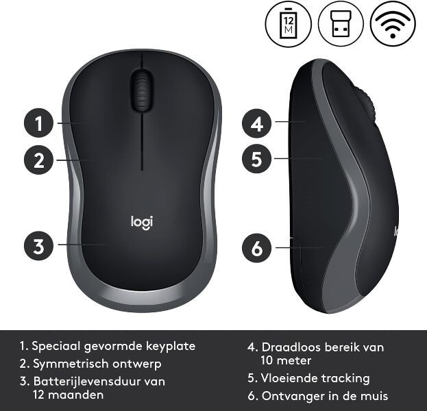 Logitech M185 Wireless Computer Mouse Black and Gray Brand New 910-002225