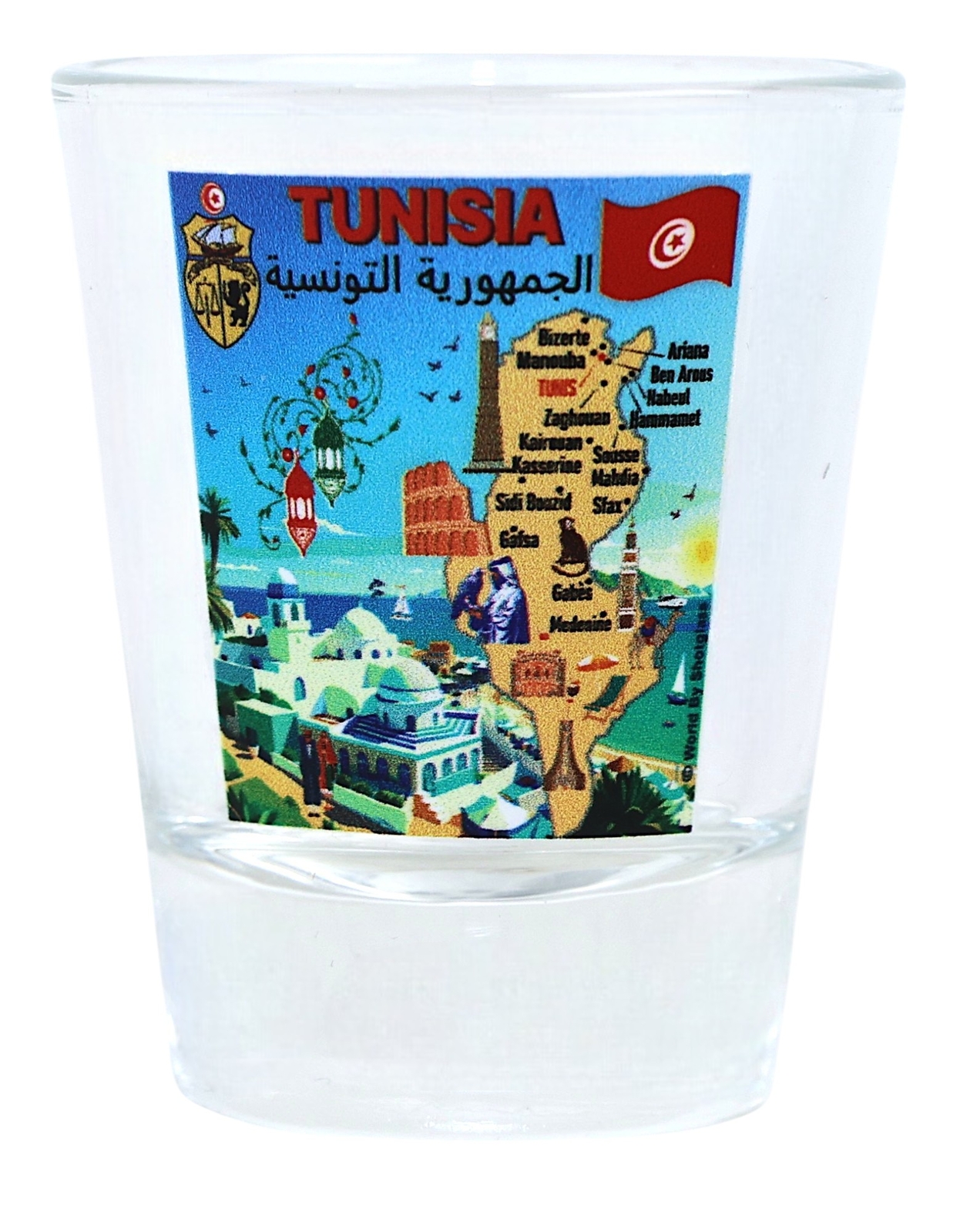 Tunisia Map and Attractions Collage Shot Glass