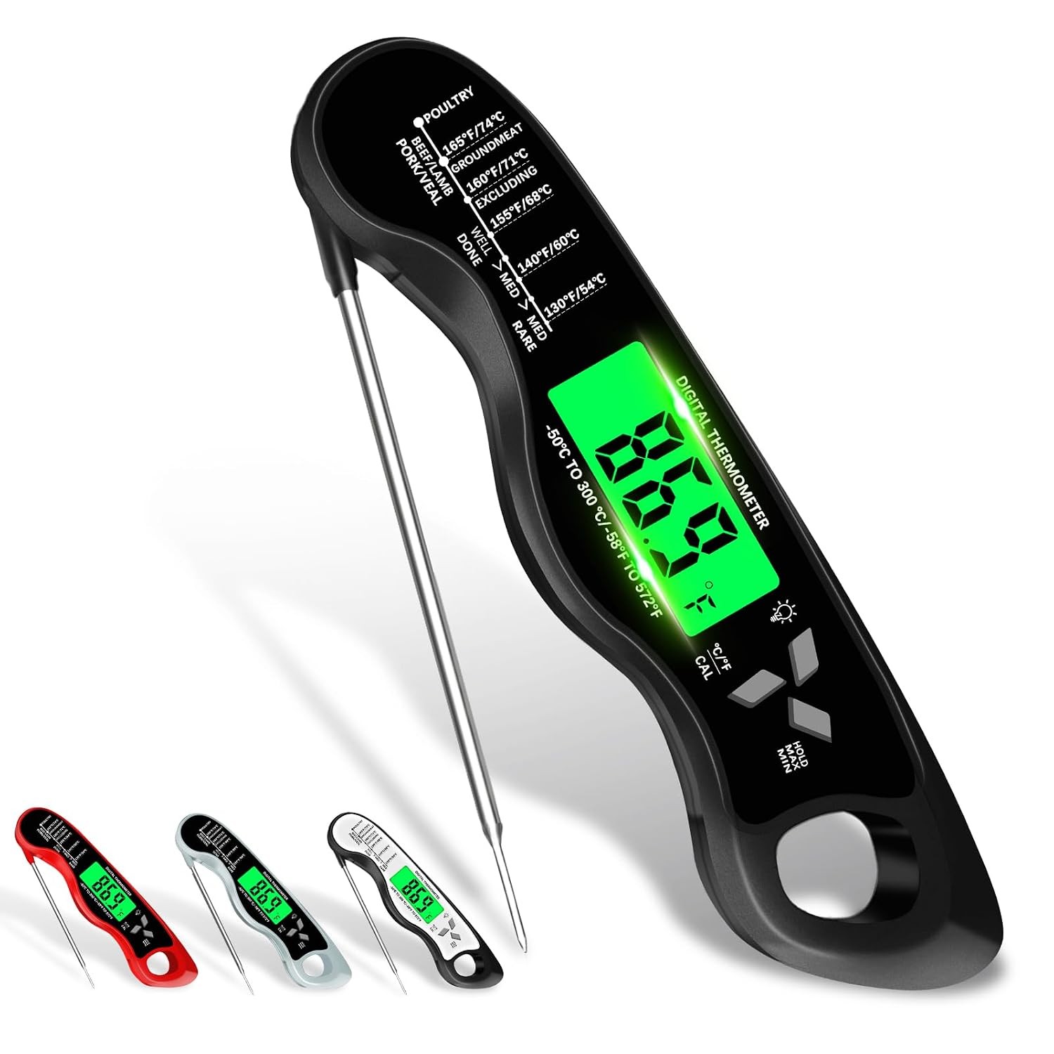 Meat Thermometer Digital，IP67 Waterproof Cooking Thermometer with Backlight,