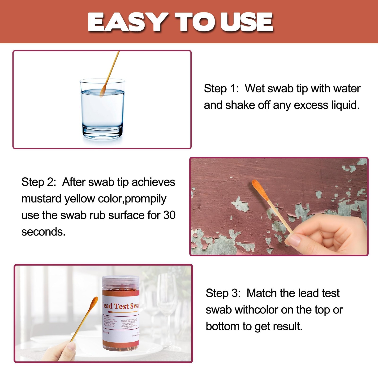 Lead Test Kit - 320 Rapid Testing Swabs, 30-Second Results, Home Use, All Surfac