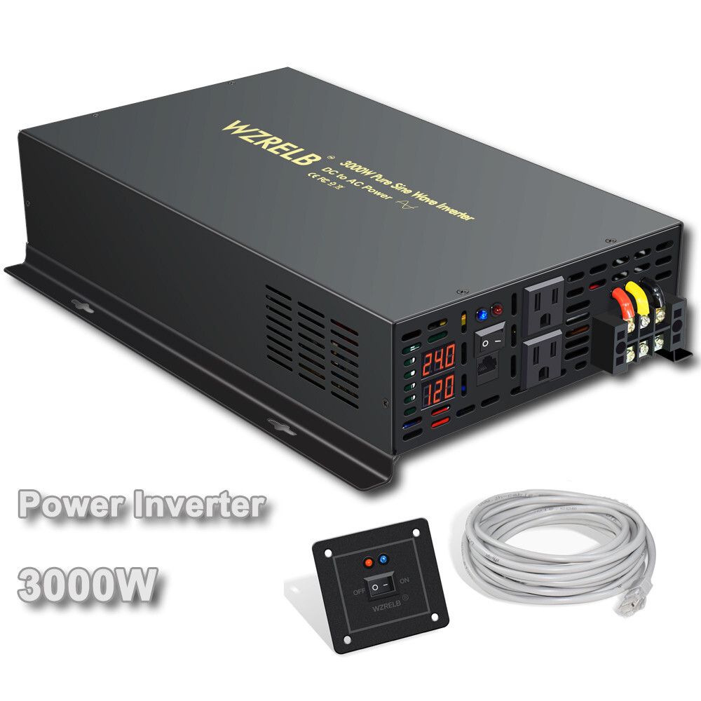 Pure Sine Wave Inverter 24V Power Converter 3000 Watt Car RV Solar Remote Switch