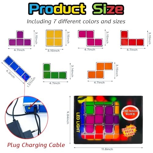 Tangram Stackable Night Light, LED 7 Colors Induction Interlocking Desk Plug