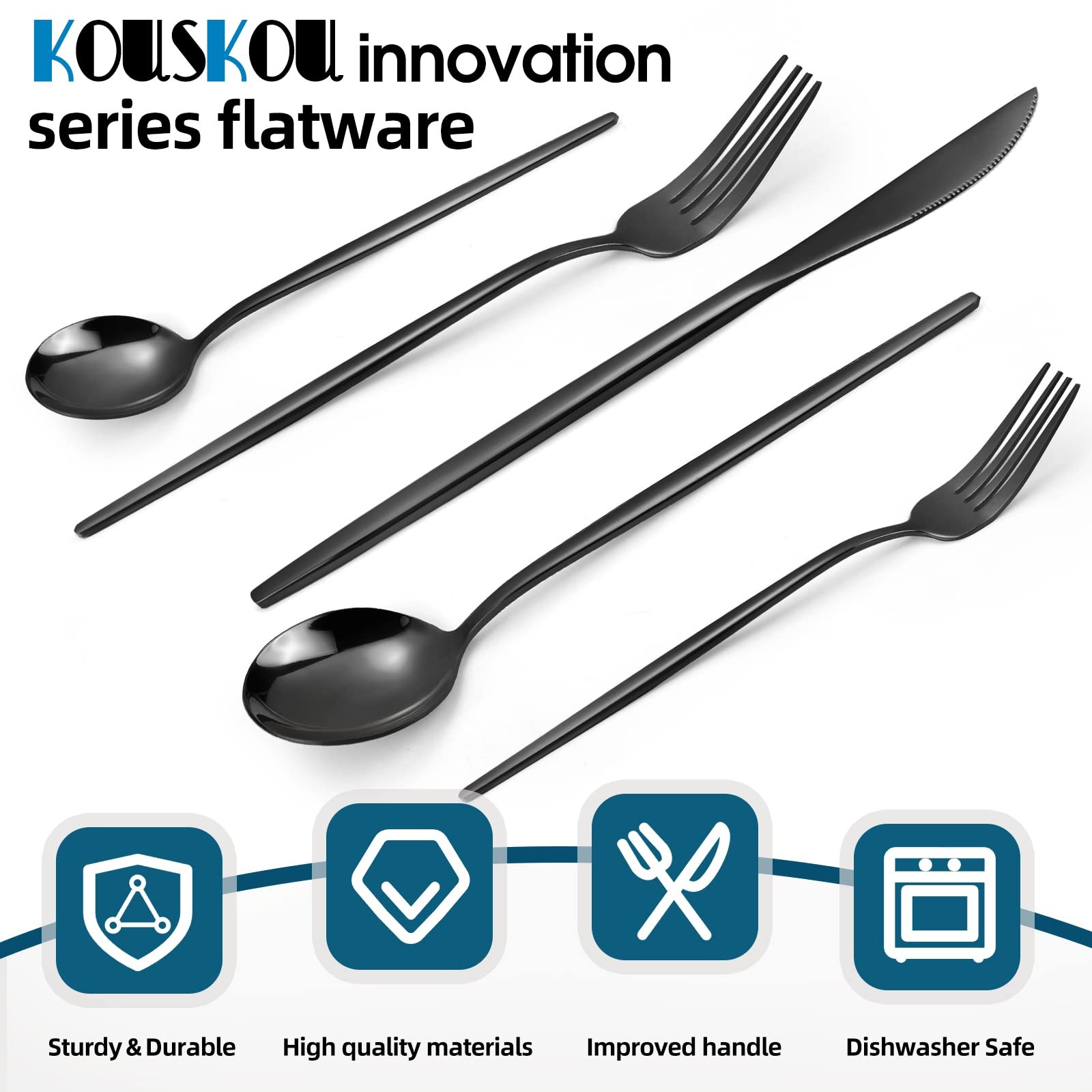 Mirror Black Silverware Set, 20-Piece Flatware Cutlery Sets Service for 4, Mi...