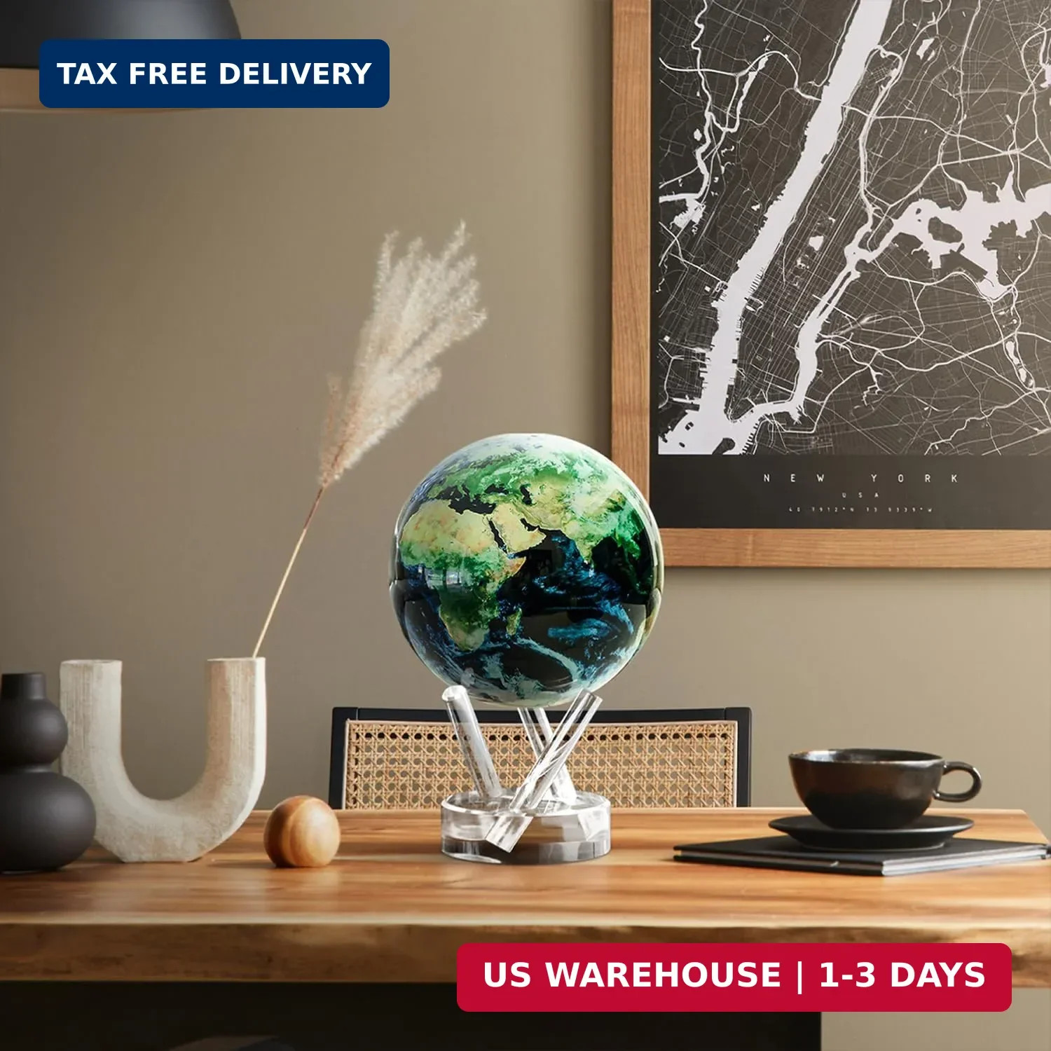 MOVA Globe - Earth with Clouds Classic (4.5") | Self-Rotating Globe Powered by L