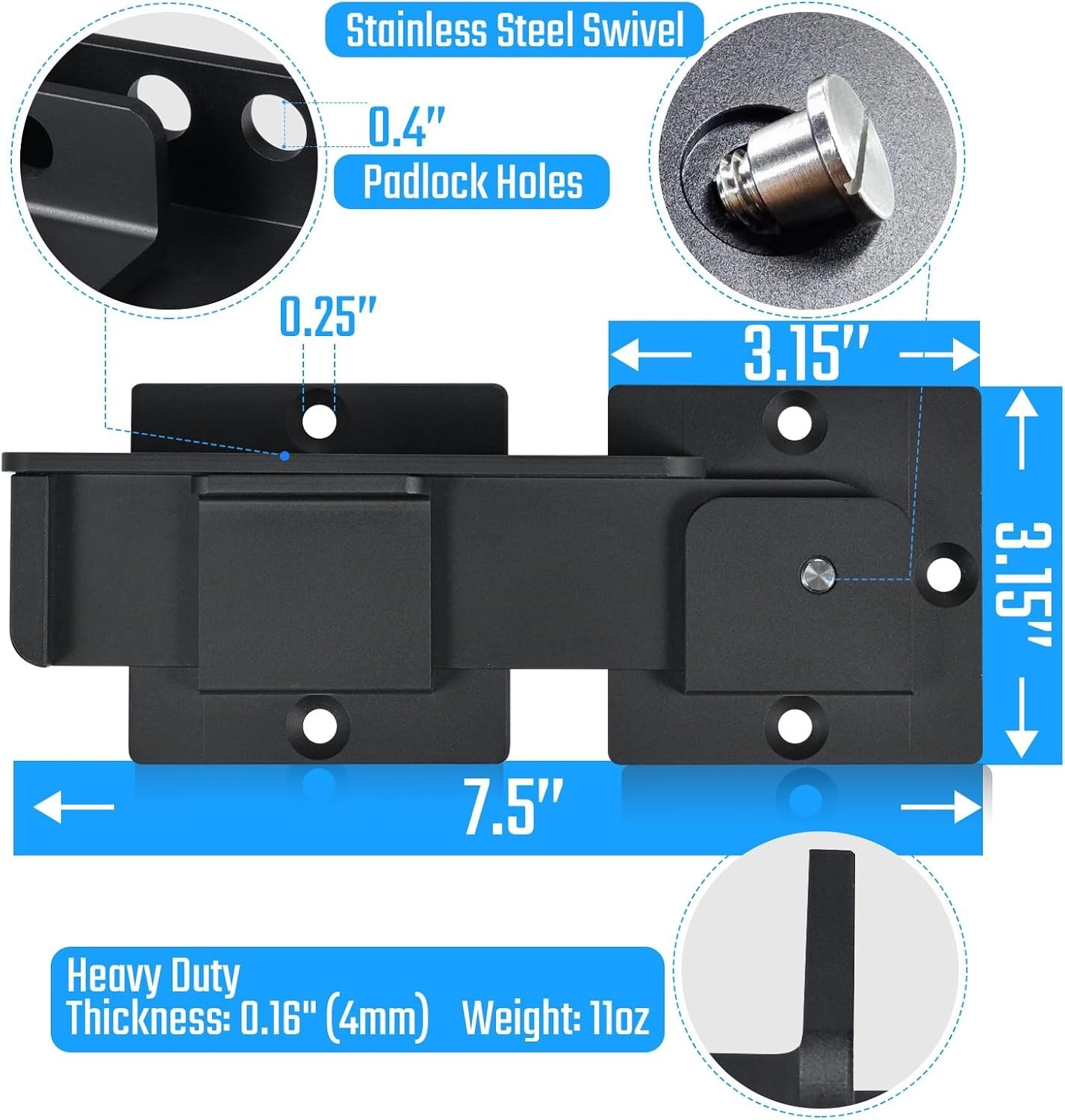 Solid Aluminum Alloy Gate Lock with Padlock Hole