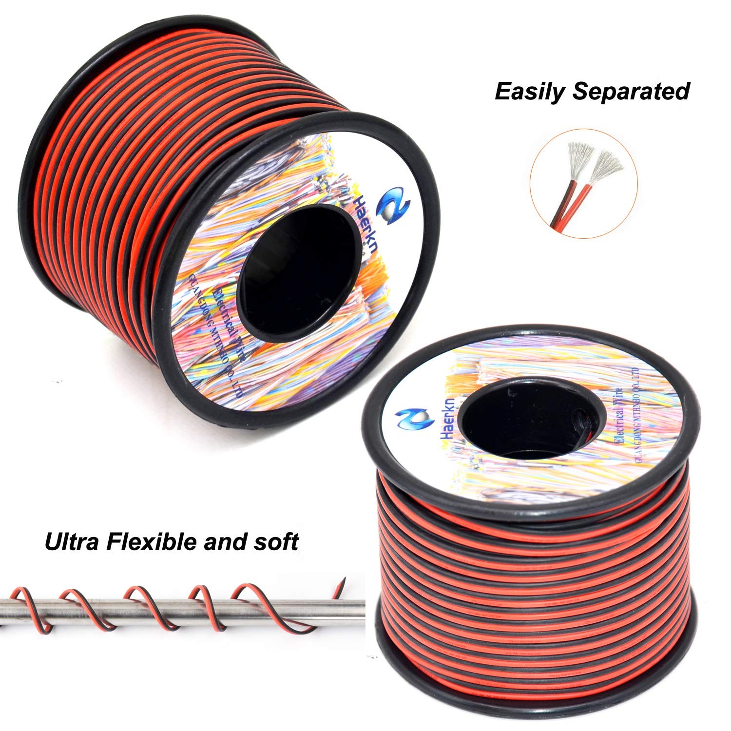 22 awg Silicone Electrical Wire 2 Conductor Parallel line 200ft Black