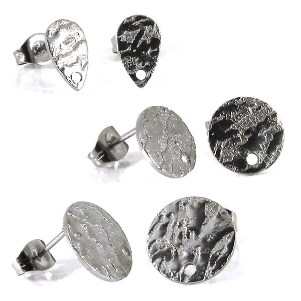 20 Textured Silver 304 Surgical Stainless Steel Stud Earring Findings with Backs