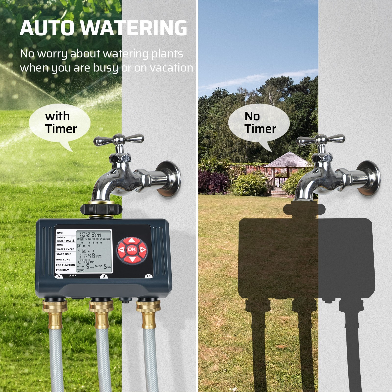 DEWENWILS 3 Zone Sprinkler Timer 12 Programs Water Timer Leakproof Outdoor