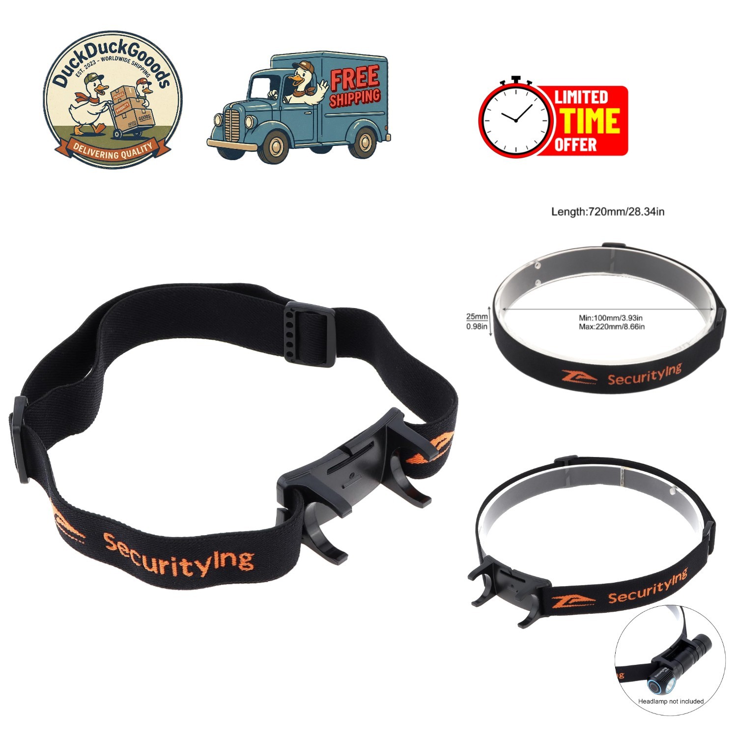 Flexible Headlamp Strap with Bracket for Enhanced Night Visibility - Black