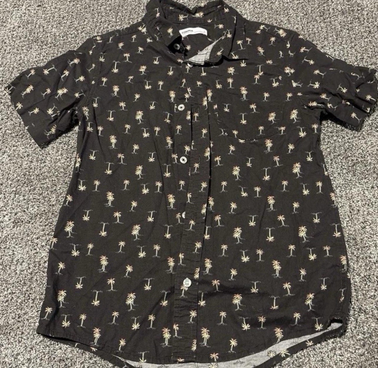 Sonoma Boys Black Palm Tree Print Tropical Short Sleeve Button-Up Shirt XL