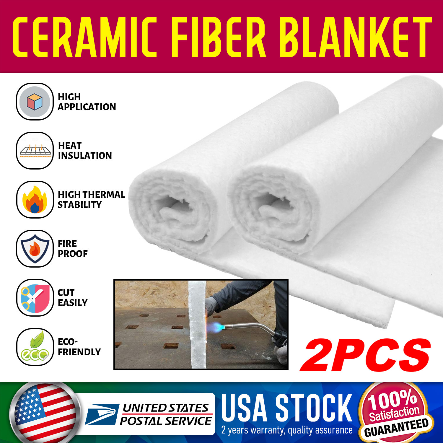 Ceramic fiber blanket (2500°F) Dimension 2* 47“ x 24" x 10mm, 8#, Free Shipping
