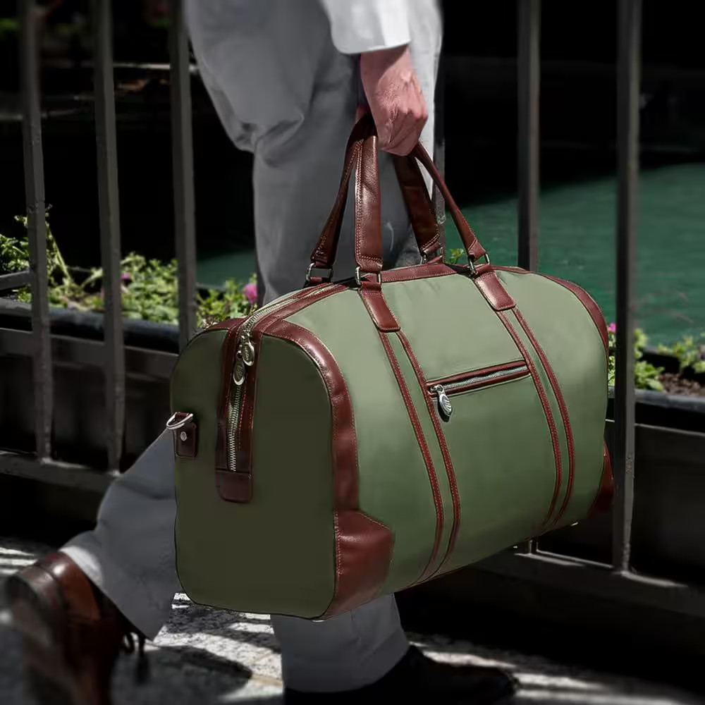 Pasadena, 20 In. Green Nano Tech-Light Nylon with Leather Trim Carry-All Duffel