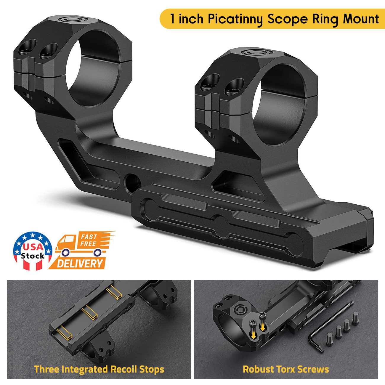 Onepiece Offset Scope Mount 1inch Ring Riflescope Optic Mount For Picatinny Rail