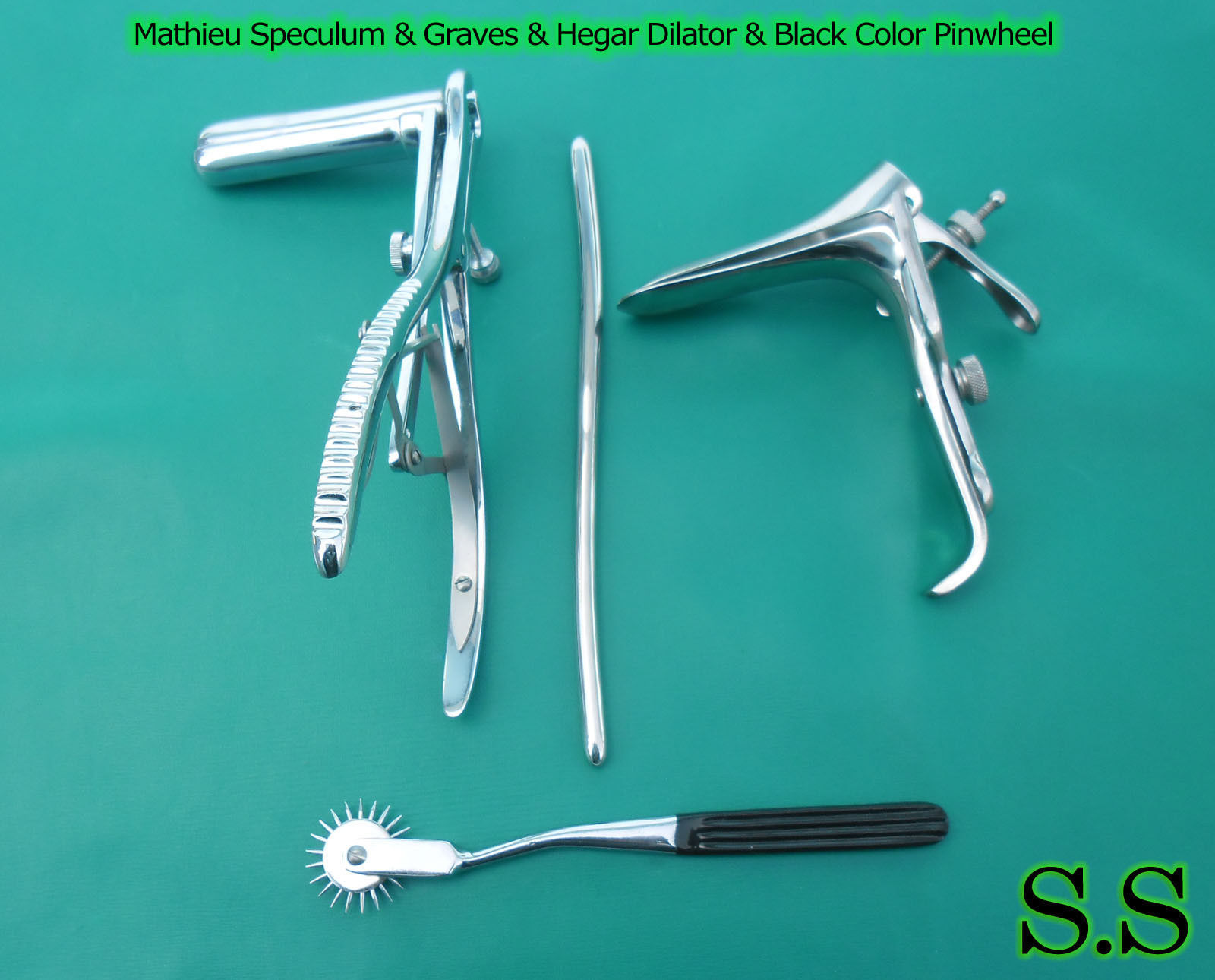 Mathieu Speculum Hegar Dilator Black Pinwheel & Graves Speculum Large