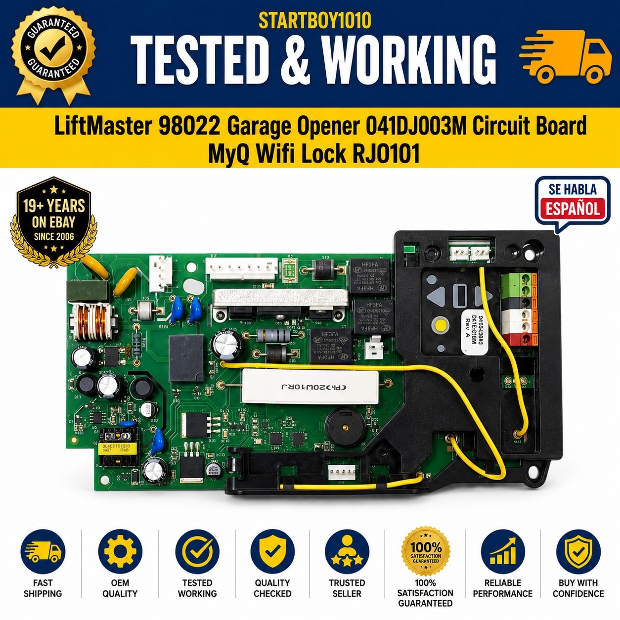 LiftMaster 98022 041DJ003M Circuit Board MyQ WiFi RJO101 🟨 Yellow Learn Button