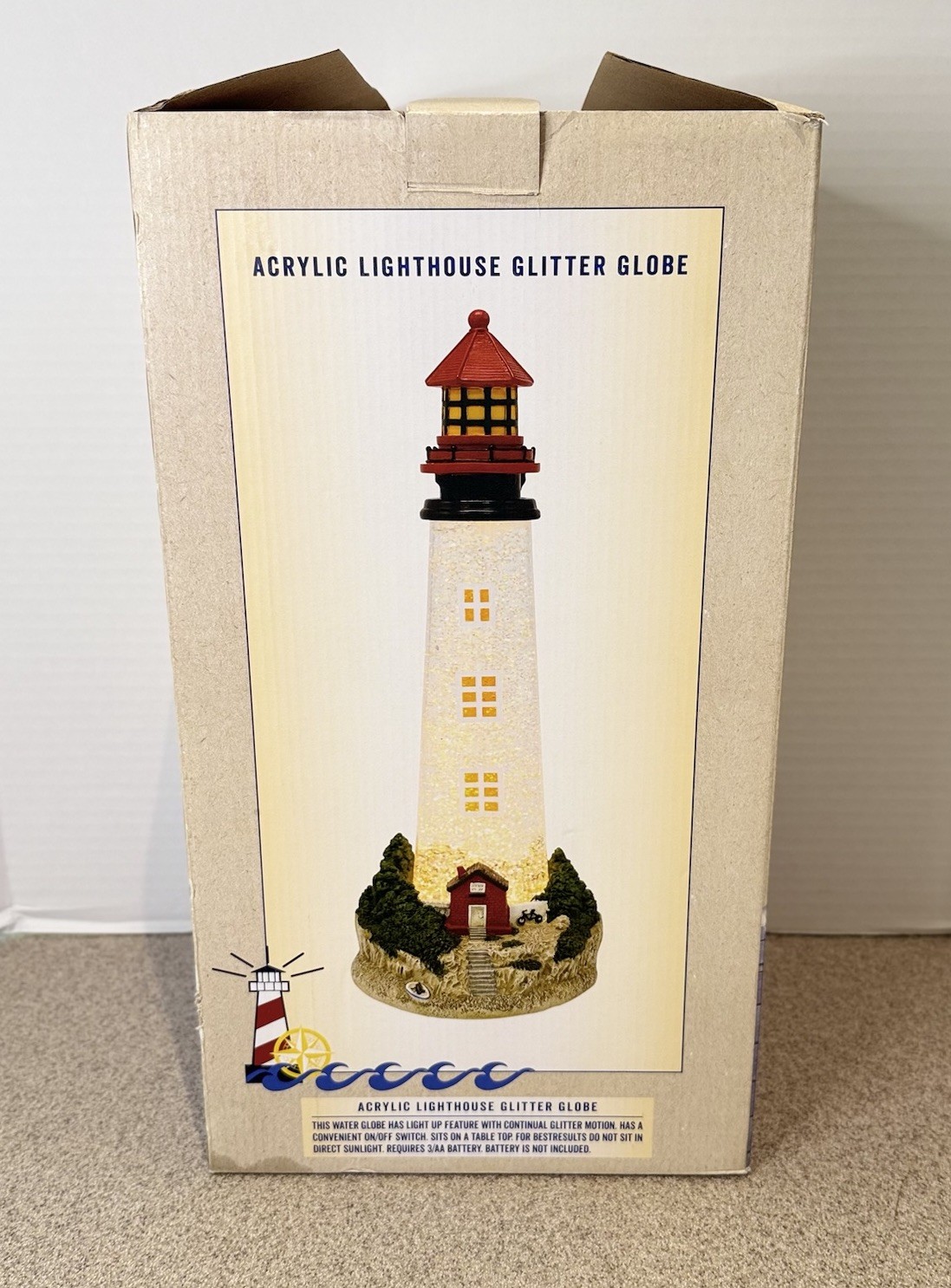 Cracker Barrel Acrylic Lighthouse Glitter Globe Lighted Rare NEW IN BOX