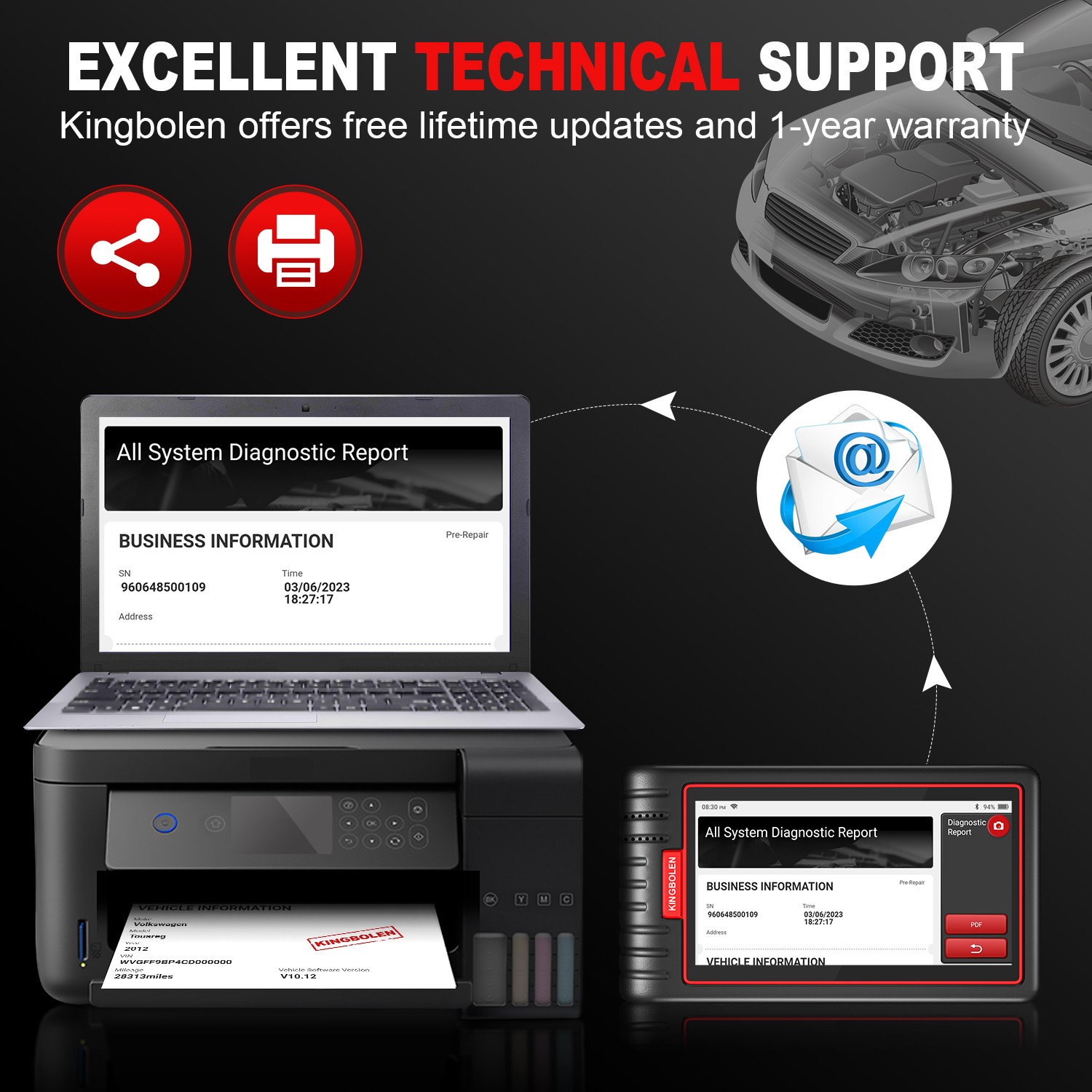 KINGBOLEN S6 Car Diagnostic Tool OBD2 Scanner ALL System Bluetooth- Free Update
