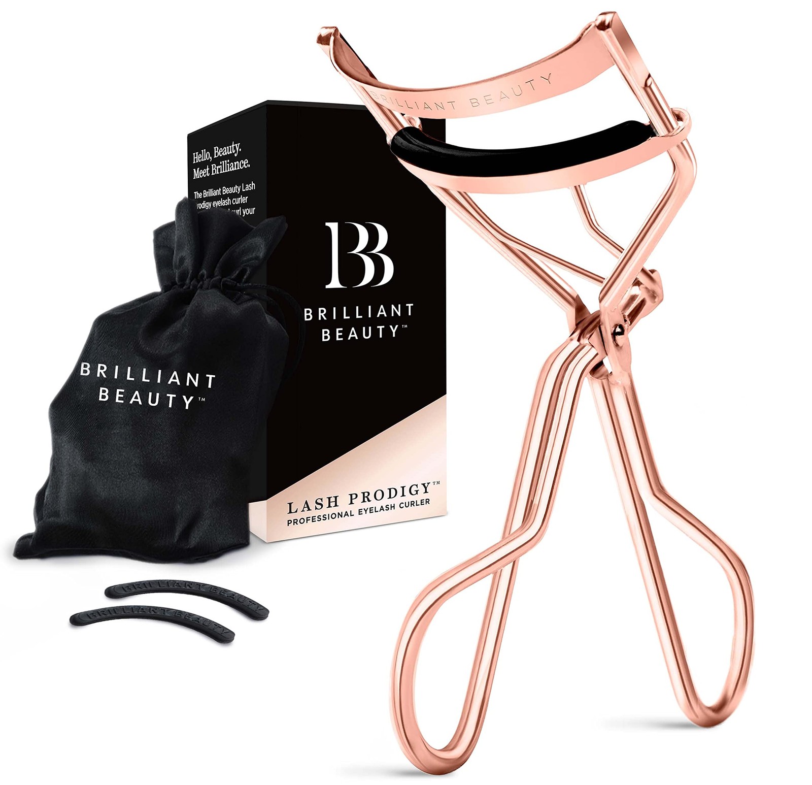 Rose Gold Eyelash Curler with Extra Pads and Satin Travel Pouch