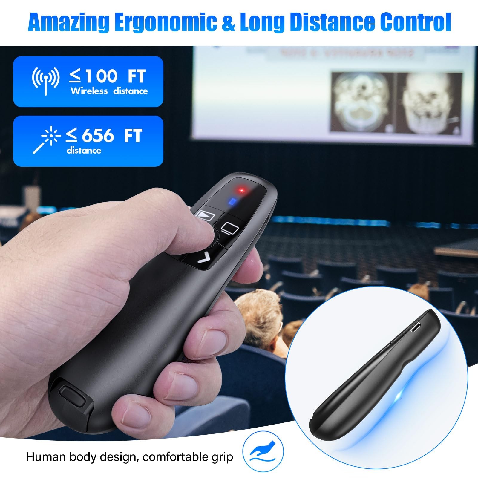 USB C Presentation Clicker Wireless Presenter Remote Rechargeable RF 2.4GHz