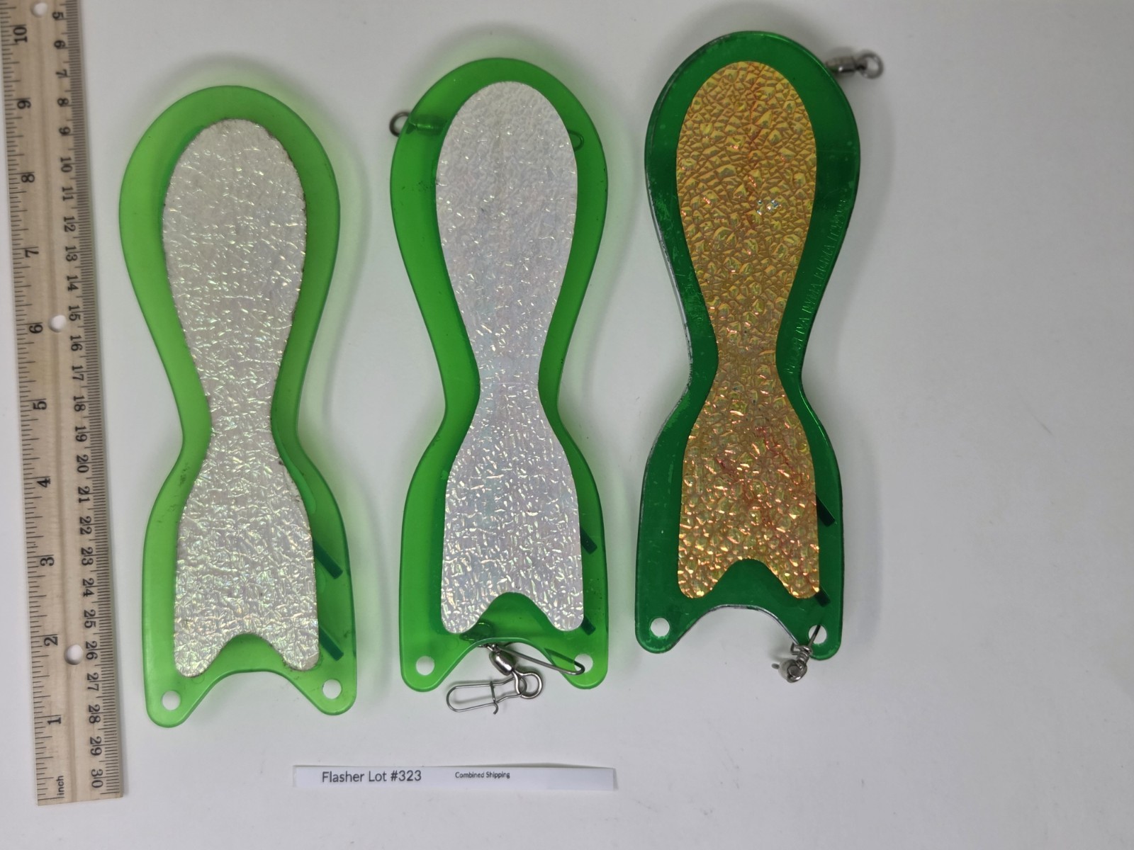 Flasher Lot #323 8" Salmon Trolling Spin Dr Doctor Flashers Green Chrome Glow x3
