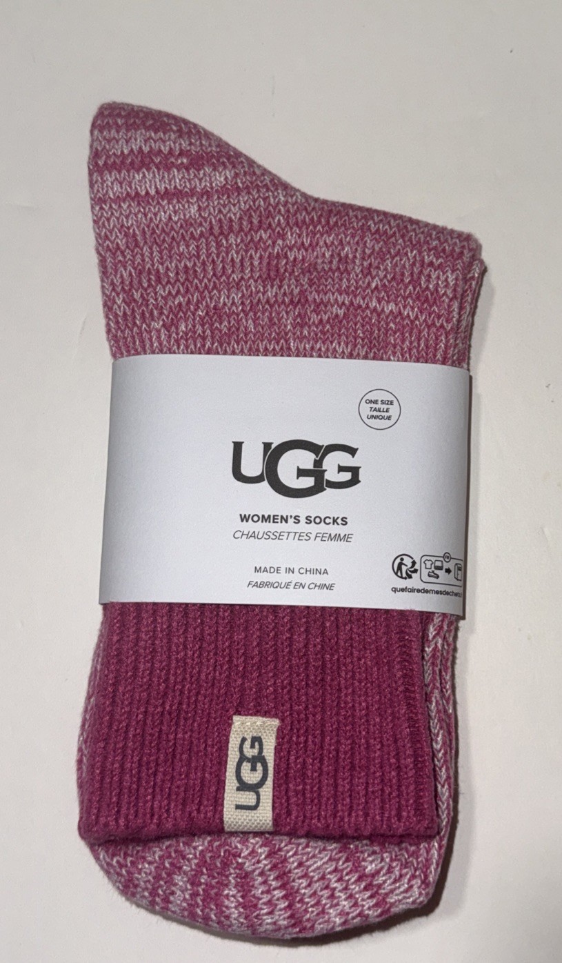 NWT UGG Australia Women's Rib Knit Slouchy Quarter CHROMA PINK