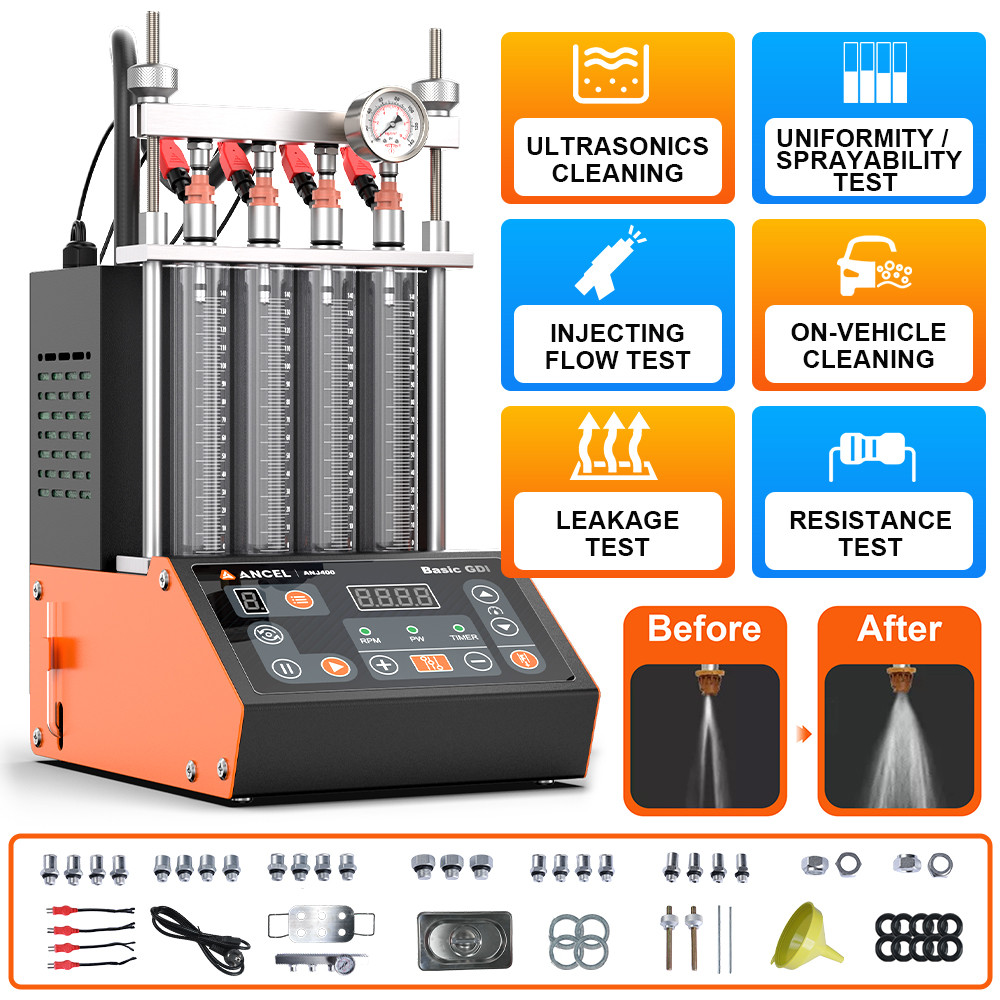 ANCEL ANJ400 4-Cylind Ultrasonic Fuel Injector Tester Cleaning Machine Leak Test