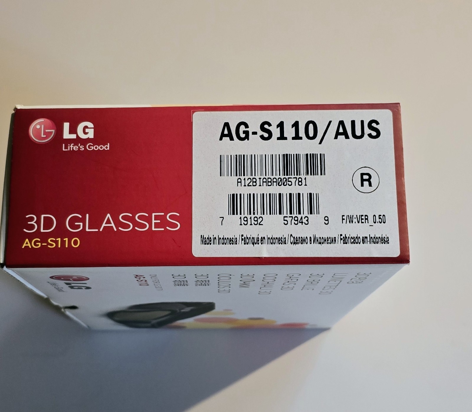 2* LG AG-S100 Active Shutter 3D Glasses for LG 3D TV Black AG-S100/AUS open box