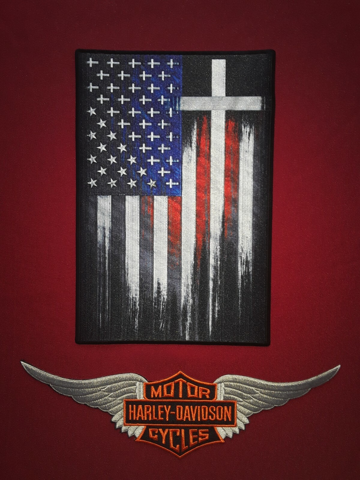 Harley Davidson Wings Bar & Shield W/ Stars & Crosses Flag Patches SHIPS FREE
