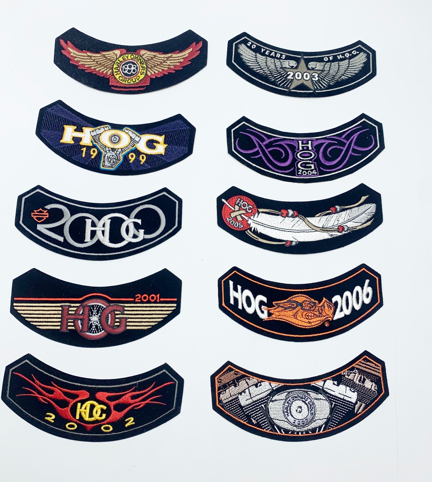 H.O.G. Harley Owners Group Patch 1998-2007 Consecutive Years Rocker Patches Lot
