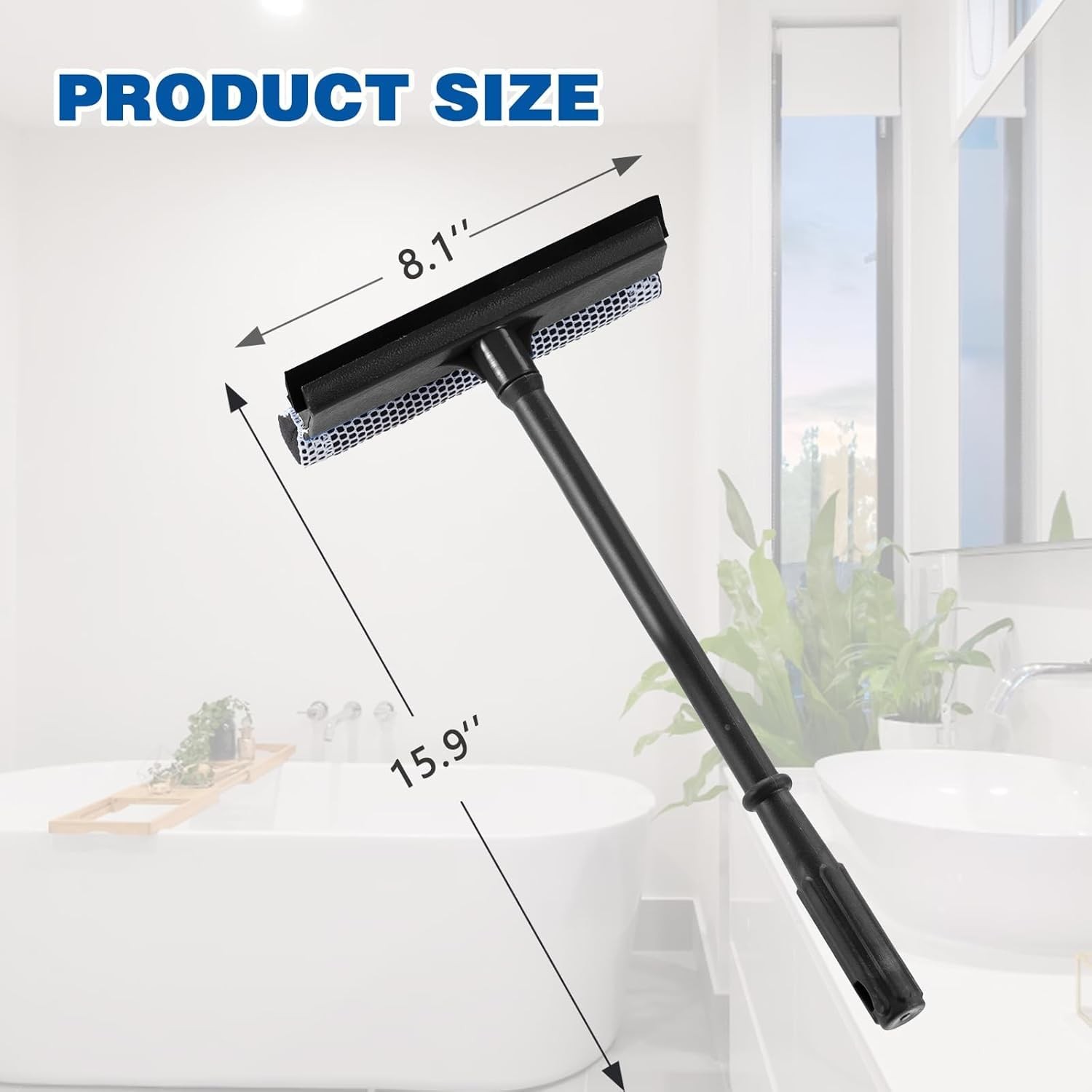 15.9" Plastic Handle Window Squeegee for Home, 2-in-1 Auto Black