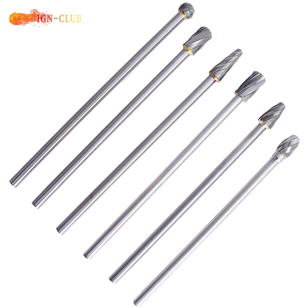 6 Pcs 6mm 1/4" Shank 10mm Rotary Aluminum Cut Burr 150mm Long Reach Carbide Burs
