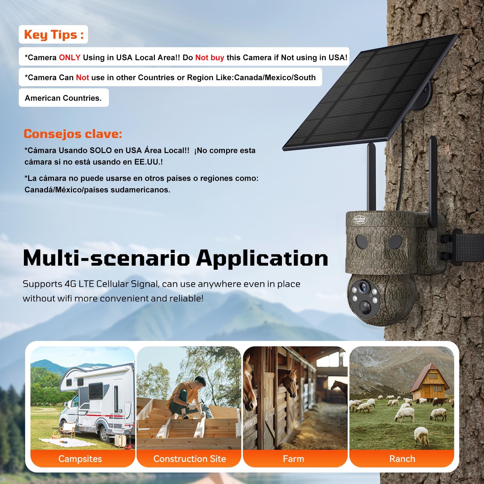 OUTDOOR EXPERT 4G LTE Cellular Trail Camera 180°Automatic Intrusion...