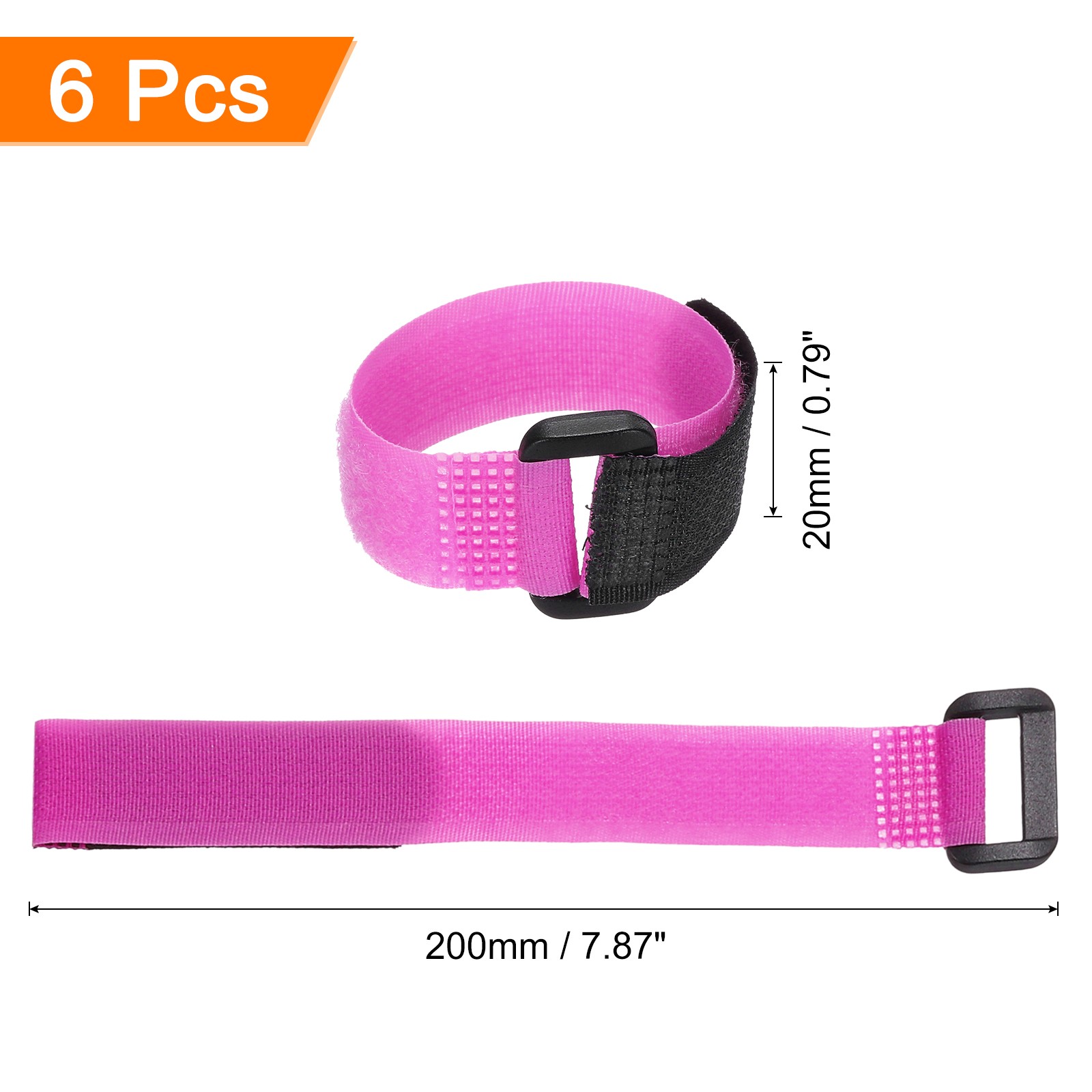 6Pcs Battery Tie Down Straps,0.8x8" Pink Nylon Hold Down Hook Loop Strap