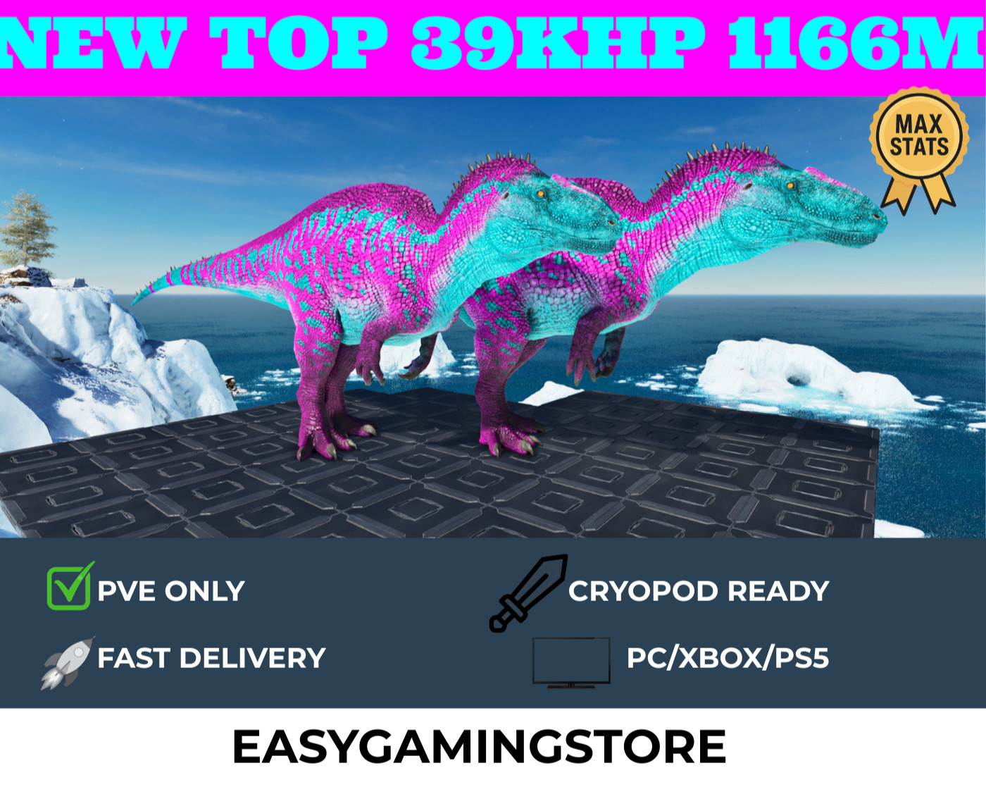 🔥ARK Survival Ascended PvE PC/XBOX/PS5 Top Stats Acrocanthosaurus (acro) 1166M