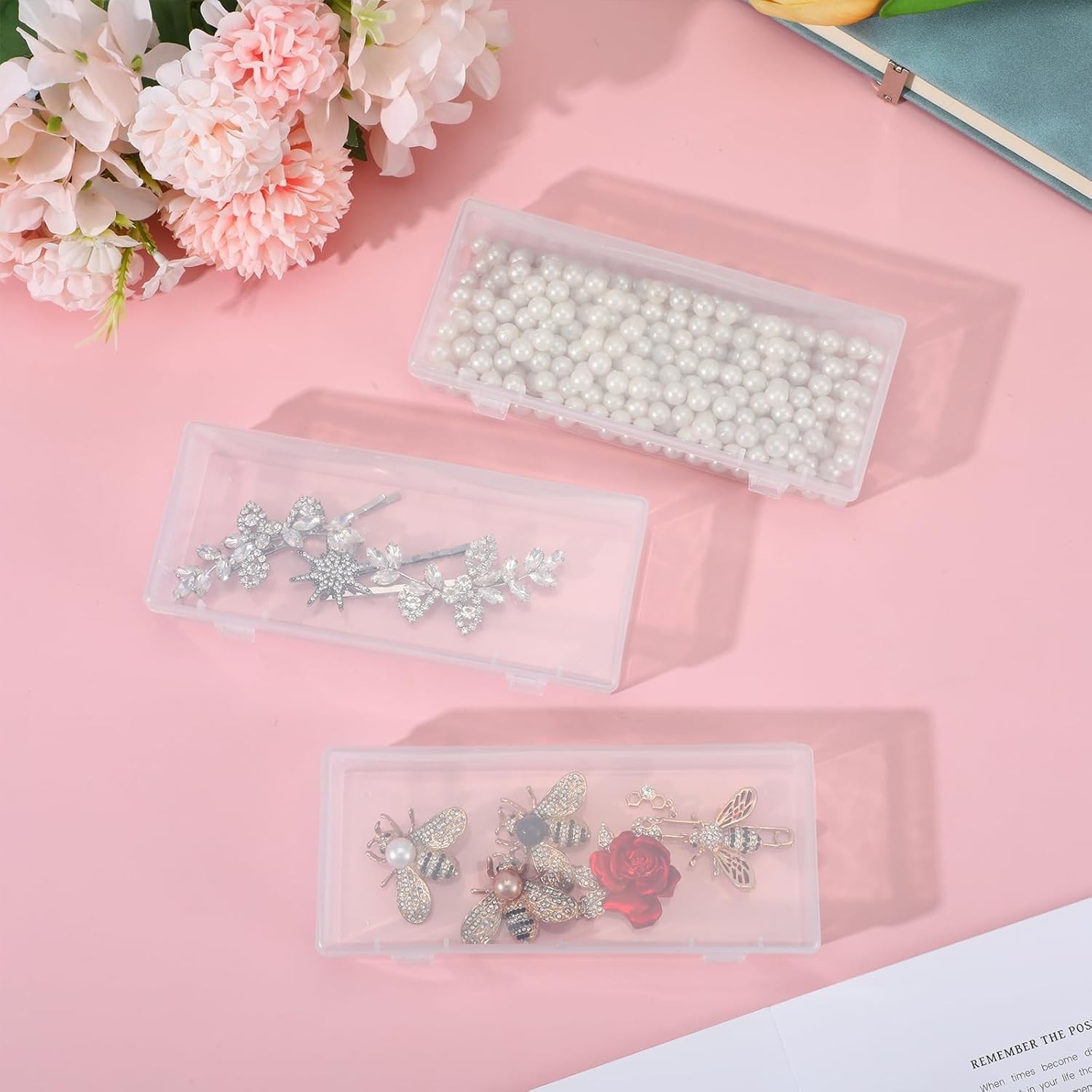 Small Rectangle Storage Containers 3pcs with Hinged Lid for Beads and Crafts