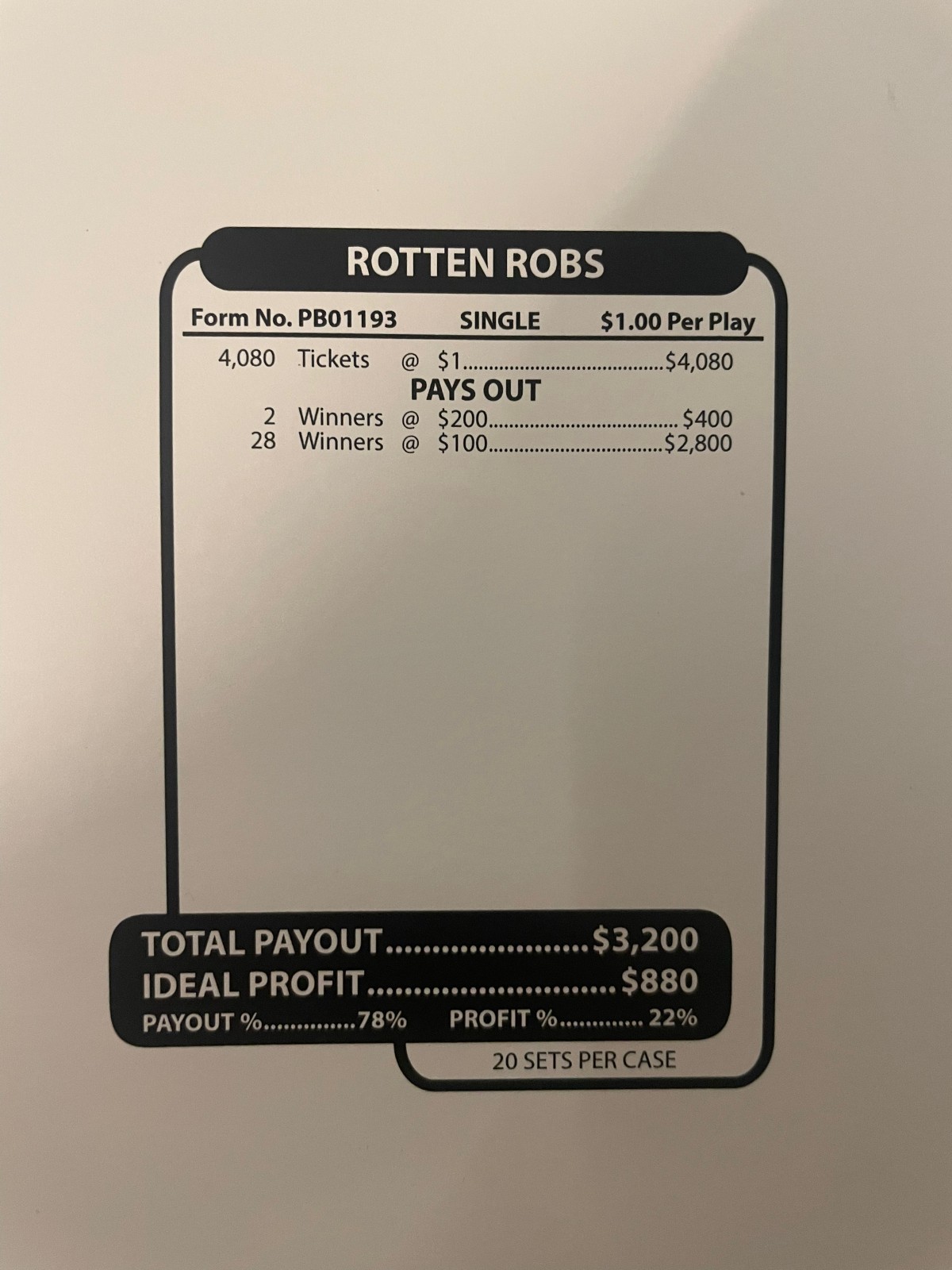 Pull Tab Tickets - Jar - Game - Rotten Robs - 4,080 ct
