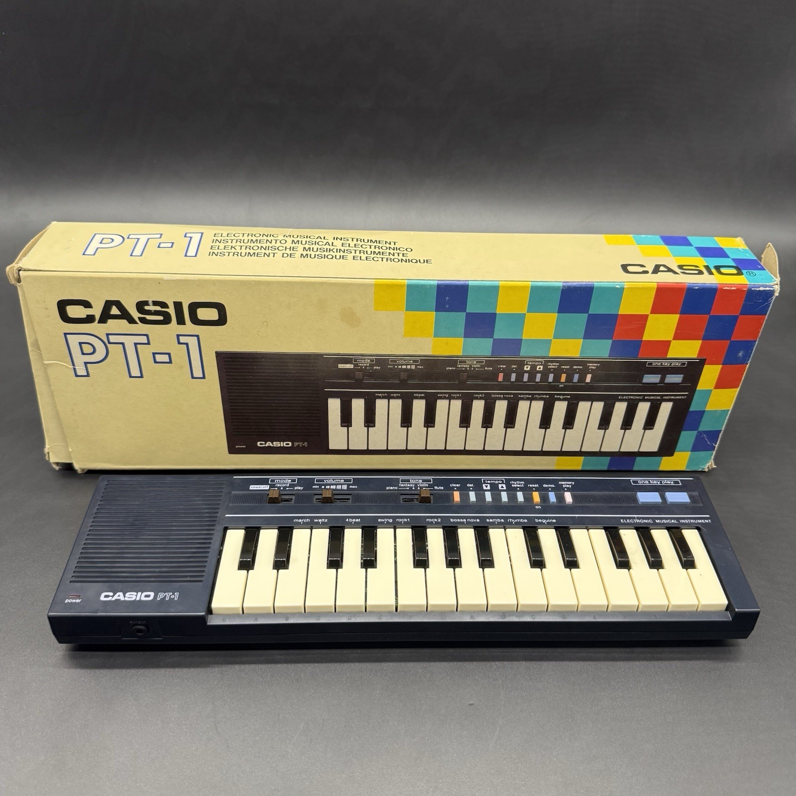 Casio PT-1 Navy Synthesizer Keyboard Vintage 1980s Made in Japan Tested & Works