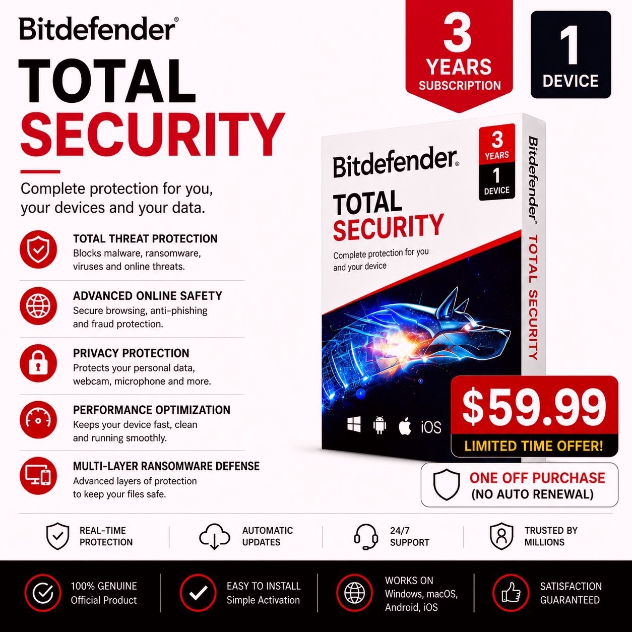 Bitdefender Total Security 2026  3 Years 1 Device (LATEST VERSION)