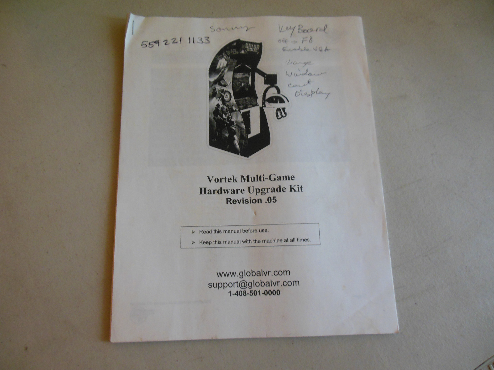 VORTEK HARDWARE UPGRADE REV. .05  GLOBAL VR   ARCADE GAME  owners manual